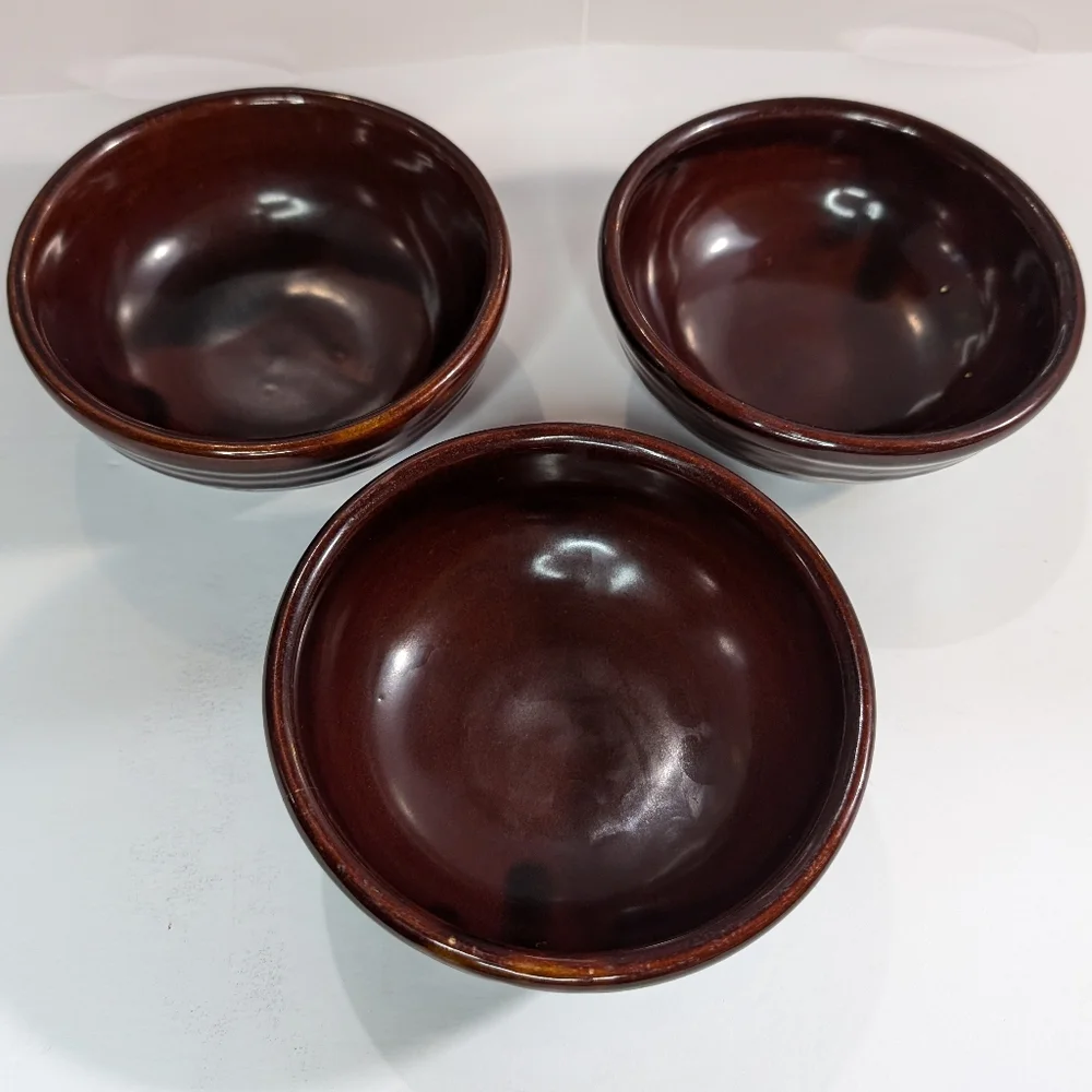 Mar-crest Daisy Dot vintage‎ MCM marked USA brown stoneware lot 3 small bowls
